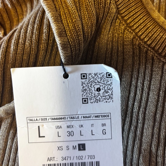 Zara light brown khaki laced cut out long sleeves ribbed cotton NWT - Picture 10 of 15